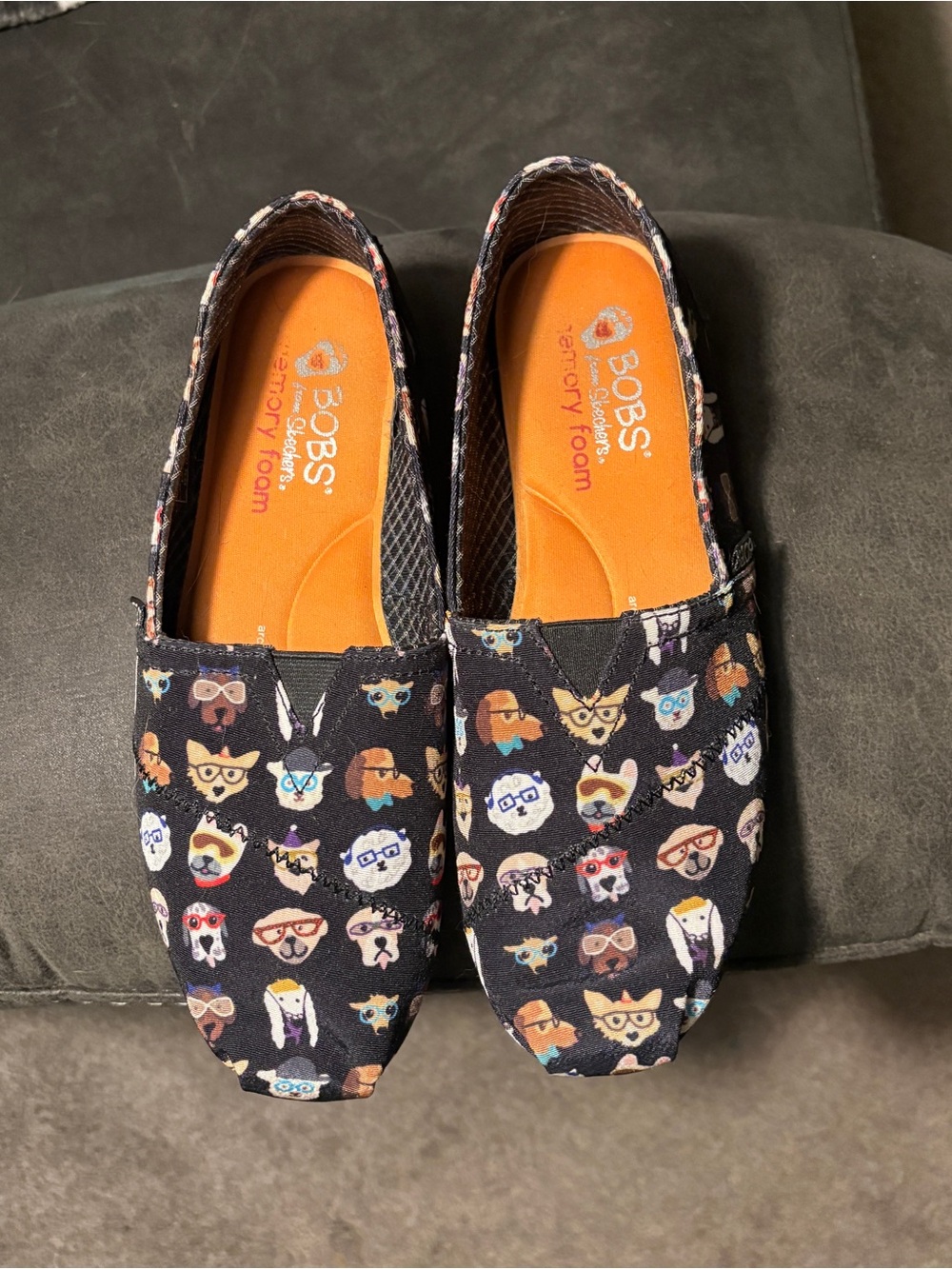 Skechers BOBS Black Slip-On Kids Shoes with Multicolor Dog Faces